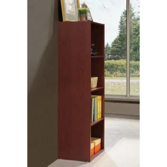 Hodedah Import 12 D x 16 W x 47 H Inch 4 Shelf Bookcase Storage Organizer Solution for Living Room, Bedroom, or Office, Mahogany Wood Finish image {3}