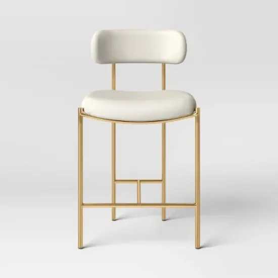 Orion Luxe Backed Counter Height Barstool with Brass Legs Gray Velvet - Threshold&trade; image {2}