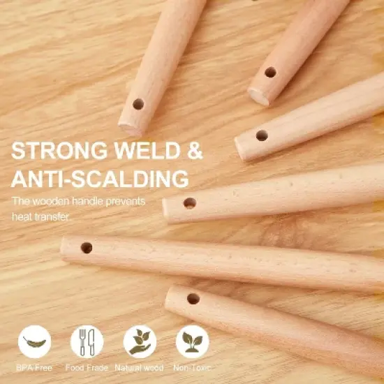 Itopfox Kitchen Utensils Set - 34 PCS Non-Stick Silicone Cooking Tools with Wooden Handle, Kitchen Gadgets for Nonstick Cookware (Cream White) image {6}