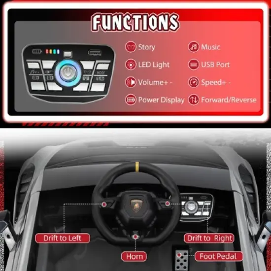 Sandinrayli 24V Kids Ride on Car Licensed Lamborghini STO Electric Car, Gray image {2}