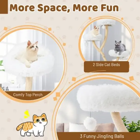 Tangkula Cat Tree Tower 70" Multi-Level Kitten Activity Center w/ 3 Perches & Balls Beige image {3}