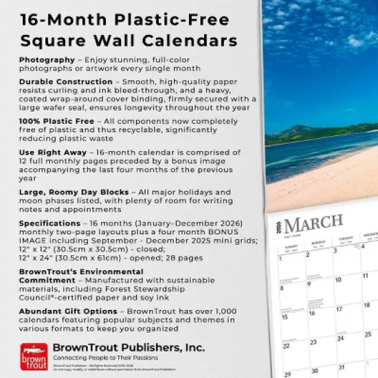 BrownTrout Tropical Islands 2026 12"x24" Hanging Square Wall Calendar Plastic-Free image {5}