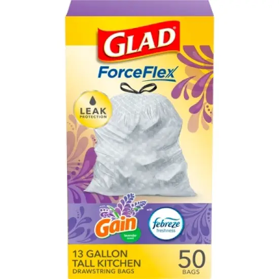 Glad ForceFlex Tall Kitchen Drawstring Trash Bags - Febreze Lavender - 13 Gallon image {11}