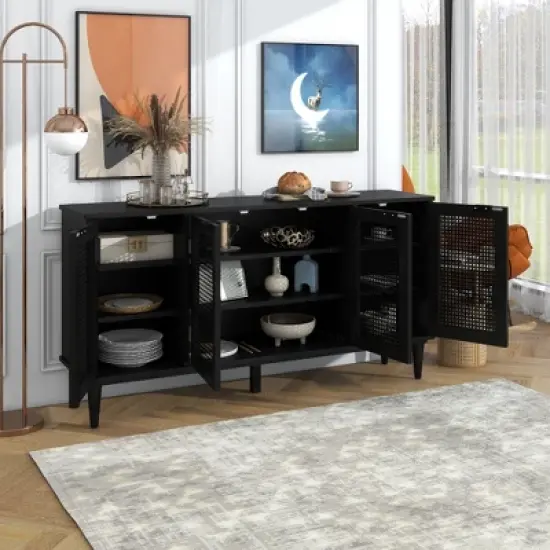 60" Generous Storage Sideboard With Faux Rattan Door - ModernLuxe image {1}