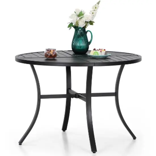 5pc Patio Dining Set with Steel Table with 1.57" Umbrella Hole & Lightweight Aluminum Frame Sling Chairs - Captiva Designs image {2}