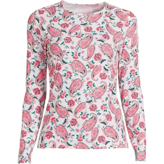 Lands' End Women's Long Crew Neck Long Sleeve Rash Guard UPF 50 Sun Protection Modest Swim Tee image {15}