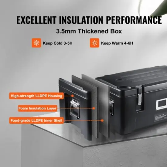 VEVOR Insulated Food Pan Carrier, 36Qt Capacity, Stackable Catering Hot Box with 3 Stainless Steel Pans, Top Load LLDPE Food Warmer, Black image {3}