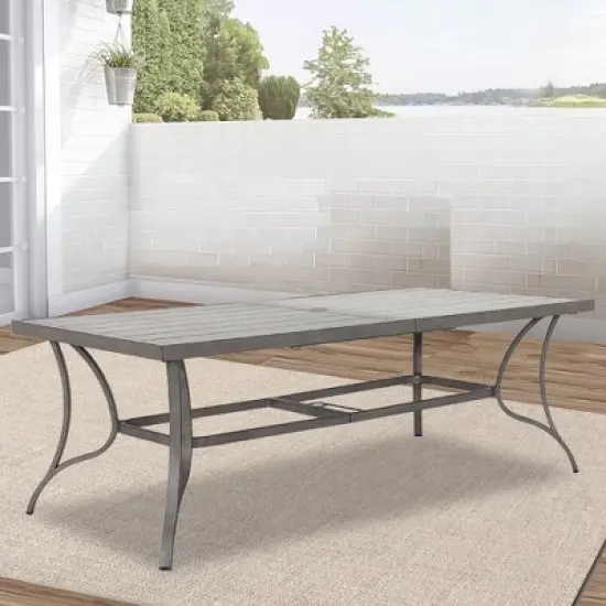 COWLOW Patio Dining Table for 6, Large Rectangle Aluminum Slat Table with Umbrella Hole, All-Weather Outdoor Dining for Lawn, Garden, Poolside image {4}