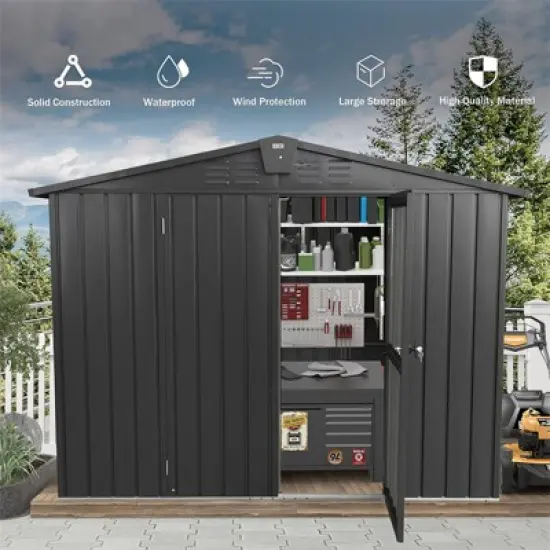 Syemin Deck Boxes Durable, Horizontal Compact Storage Shed for Garden, Backyard, Patio, Closet Deck Box, Black, 98.74"*75.43"*74.49" image {2}