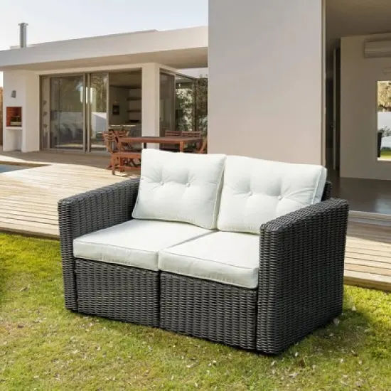 Resenkos 2 Pieces Patio Wicker Corner Sofa Set, Outdoor Sectional Furniture, image {2}