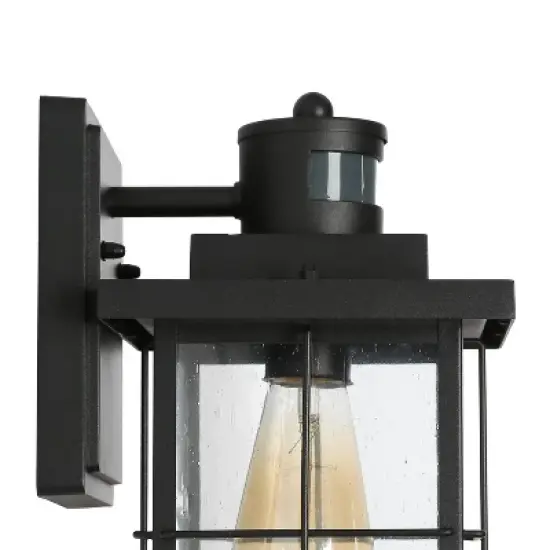 10.5" Metal/Seeded Glass Square Modern Motion Sensor Outdoor Wall Light Matte Black - LNC image {6}