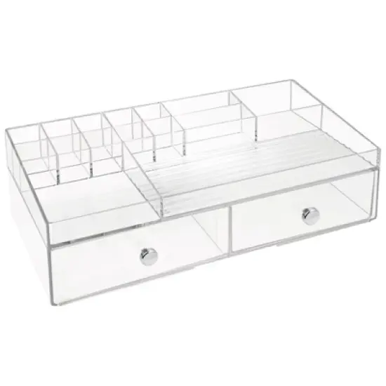 iDESIGN Plastic 2-Drawer Desk Organization Set Clear: 18-Compartment Desk Drawer Organizer for Office & Stationery image {3}