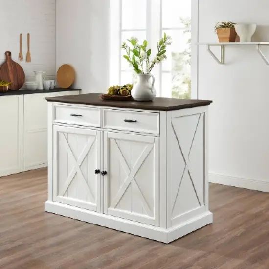 Clifton Kitchen Island Distressed White/Brown - Crosley image {1}