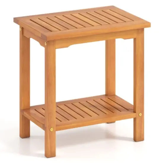 Tangkula Outdoor Acacia Wood Side Table 2-Tier Patio End Table w/ Slatted Tabletop image {7}