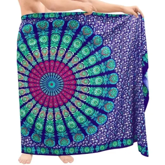 LA LEELA Men's Sarong Beach Cover Ups Wraps One Size Navy image {1}