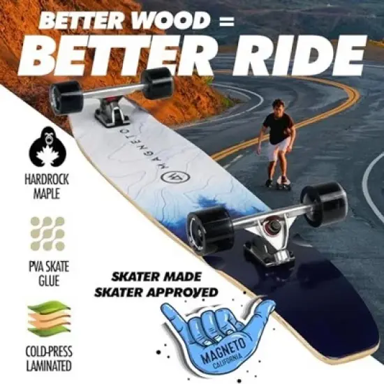 Magneto 44-inch Kicktail Cruiser Longboard Skateboard - Bamboo & Hard Maple Deck - Commuting, Cruising, Carving (Blue Fog) image {6}