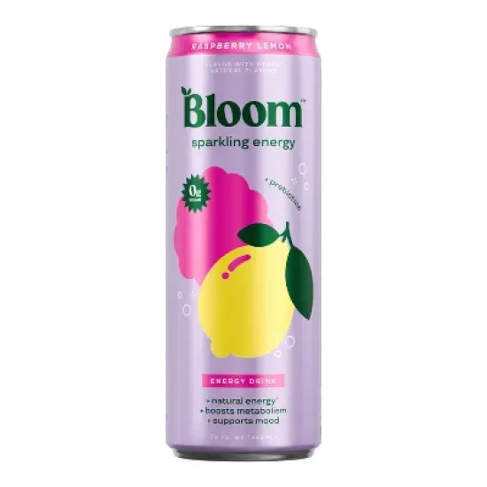 BLOOM NUTRITION Sparkling Energy Drink - Raspberry Lemon - 12 fl oz Can image {10}