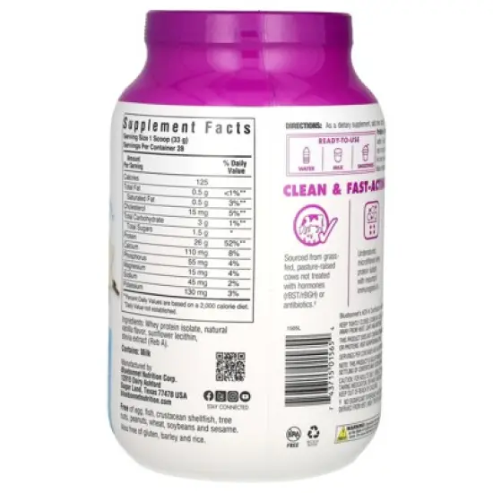 Bluebonnet Nutrition Whey Protein Isolate, French Vanilla, 2 lbs (924 g) image {2}