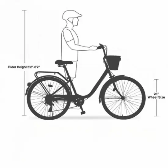 INFURNIC Bicycles, 26 Inch Ladies Bicycle with Basket, Commute Bicycle Women Ladies, Blue, 66.93"*24.8"*41.34" image {4}