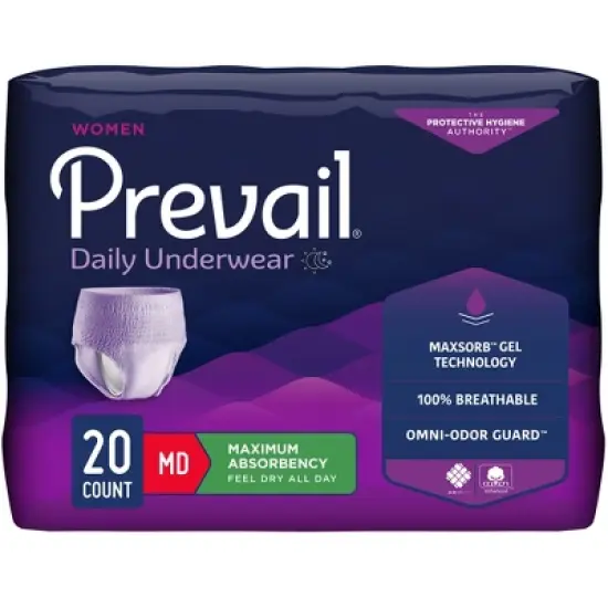 Prevail Daily Underwear Disposable Underwear Female Pull On with Tear Away Seams Medium, PWC-512/1, Maximum, 80 Ct image {1}