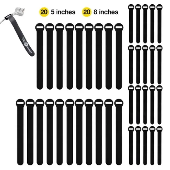 Wrap-It 40pk 5" and 8" Self-Gripping Cord Organizer and Wrap Cable Ties Black image {2}