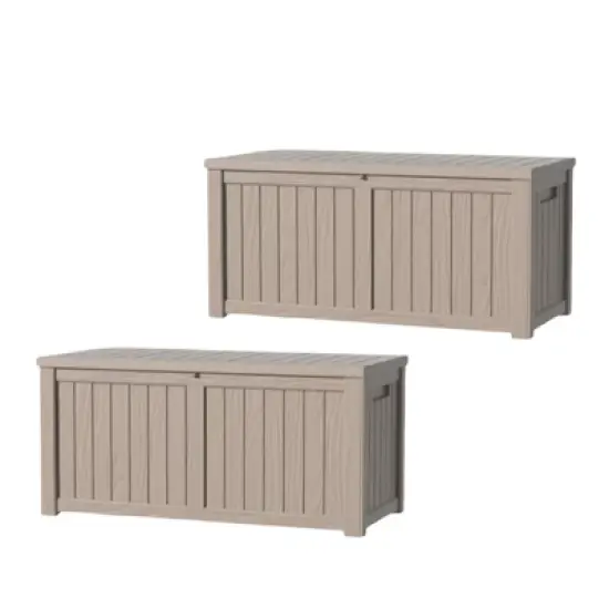 DSVIMOY Deck Boxes, 2-Piece 120 Gal Outdoor Storage Deck Box, Small Patio Storage Bin for Garden Tools, Black, 54.25"*26.5"*24.2" image {5}