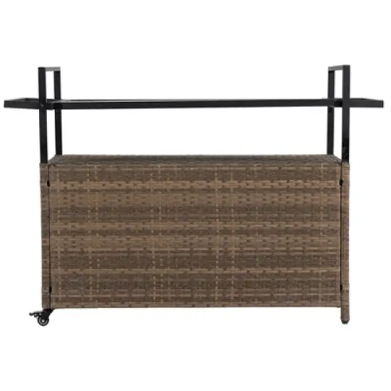 MOEPISY Outdoor Wicker Serving Carts, Patio Serving Cart with Wheels, Rolling Rattan Beverage Bar Counter Table image {14}