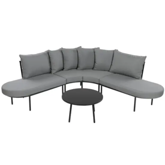 DSVIMOY 5PCS Patio Half- Moon Curved Outdoor Furniture Sofa Set with Coffee Table, Conversation Set for Garden, Gray, 90.55"*27.95"*29.92" image {3}