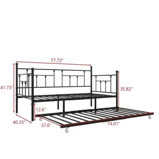 Twin Size Daybed Metal Frame with Trundle Set, Twin Day Bed Sofa, Daybed and Roll Sofa Bed for Guest Room, Bedroom, Living Room, Victorian Style image {13}