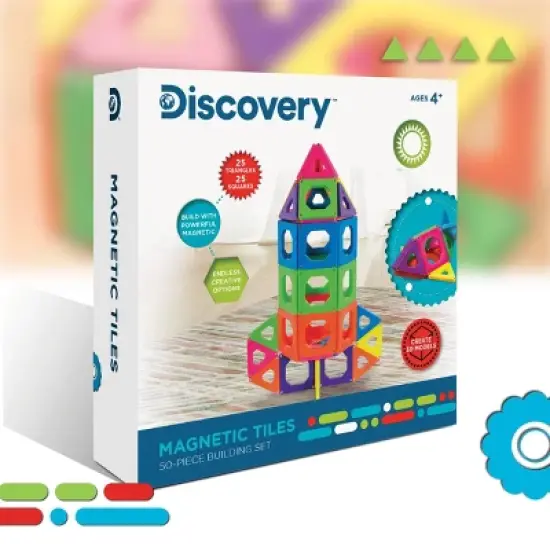 Discovery Kids Magnetic Tile Building Blocks Set 50pc image {7}