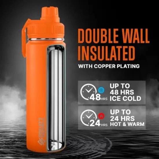 SQUATZ 24 Oz Neptune Series Steel Water Bottle, Stainless Double Wall Vacuum Insulated Flask with Handle Strap image {2}