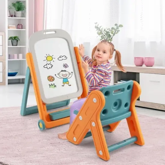 Costway Kids Easel w/Chair Art Easel for Kids Height Adjustable Art Easel Set for Kids image {3}