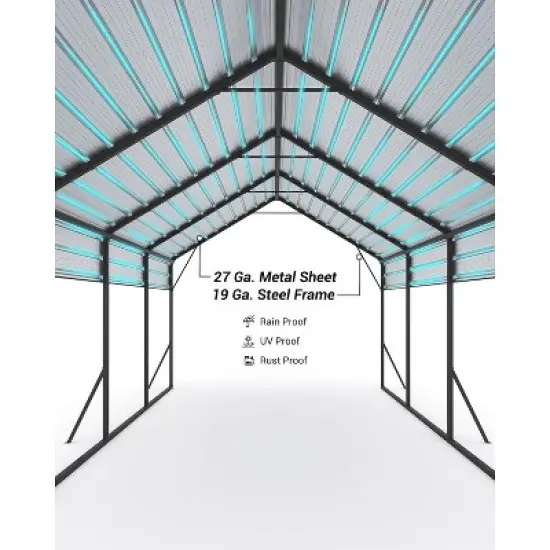13'x21'x11' Heavy Duty Metal Carport - Oversized All-Weather Steel Shelter for Trucks, Boats, 600 Lbs Capacity, Permanent Outdoor Protection image {5}