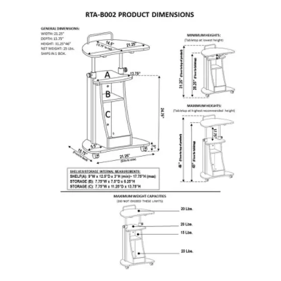 Sit To Stand Rolling Adjustable Height Laptop Cart with Storage Graphite - Techni Mobili image {5}