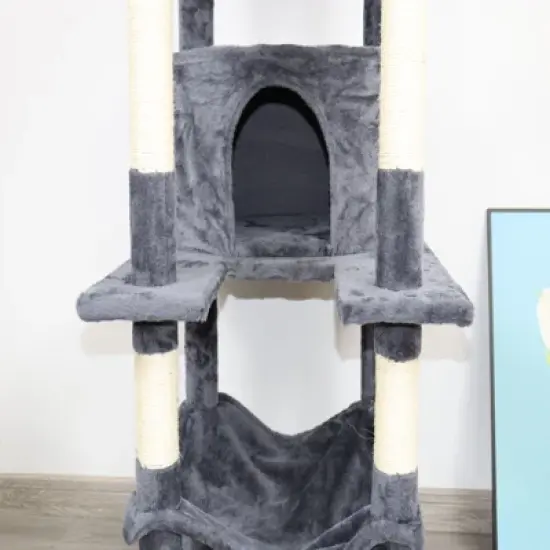 SEVOBAL Pet Tower Multi-Level with Spacious Condos, Scratching Posts, Sturdy for Multiple Cats with Perches, Toys, Dark Grey, 26.38"*26.38"*10.63" image {4}