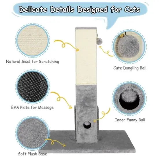 Costway 31'' Tall Cat Scratching Post Claw Scratcher w/ Sisal Rope & 2 plush Ball image {7}