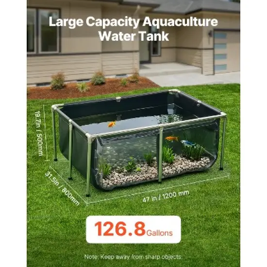 VEVOR Canvas Fish Pond, 126.8 Gal Above Ground Fish Pond,PVC Koi Tank with Clear Viewing Panel, Rectangular Goldfish Tank with Stainless Steel,Black image {2}