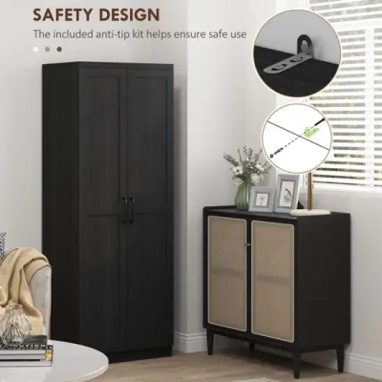 Yukimo 63" Cinnamon Black Wood Grain Kitchen Pantry, Freestanding Cabinet with 2 Adjustable Shelves, Elegant Handles, Anti-Tipping Safety Feature image {5}