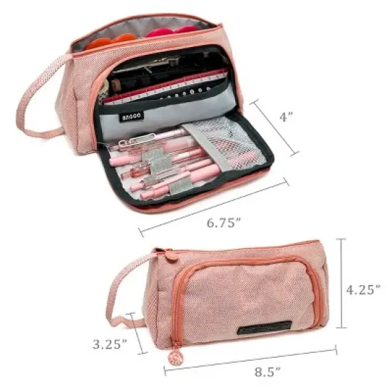 Wrapables Large Capacity Pencil Case, Portable Pencil Pouch for Stationery Office Supplies, Coral image {1}