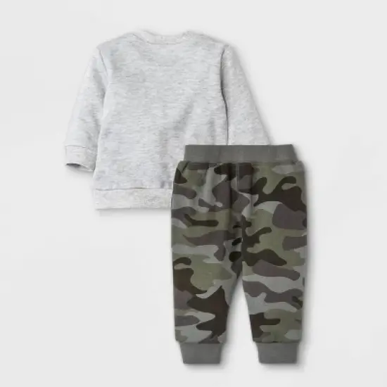 Baby Boys' 2pc Star Wars Baby Yoda Fleece Pullover and Jogger Set - Heather Gray image {1}