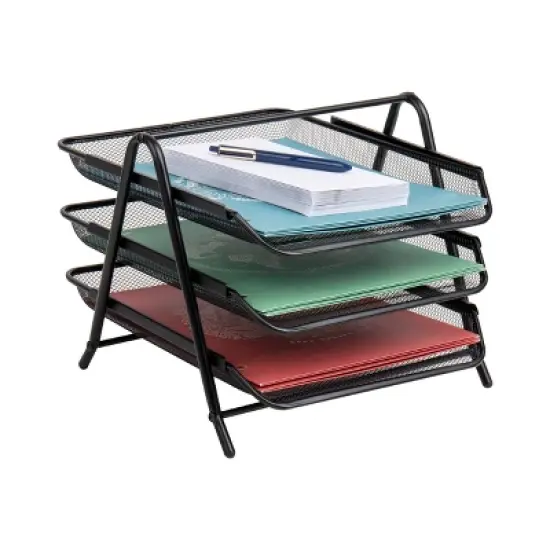 Mind Reader 3-Tier Paper Tray, Desktop Organizer, File Storage, Workspace, Office, Metal Mesh, 11.5"L x 13.75"W x 10"H, Black image {5}