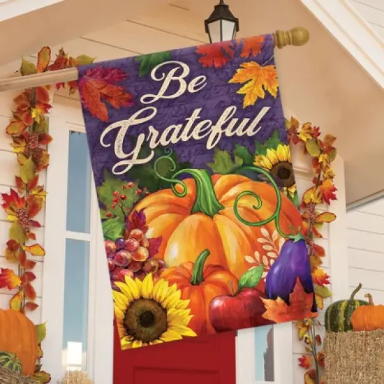 Be Grateful Fall House Flag Pumpkins Autumn Floral 28" x 40" Briarwood Lane image {2}