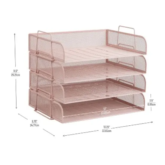 Mind Reader Stackable Paper Tray Metal Mesh Pink image {2}