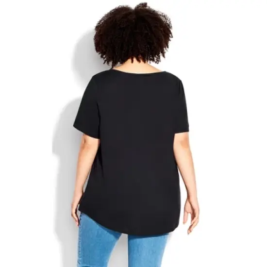 Women's Plus Size Split Neck Top - black | AVENUE image {1}