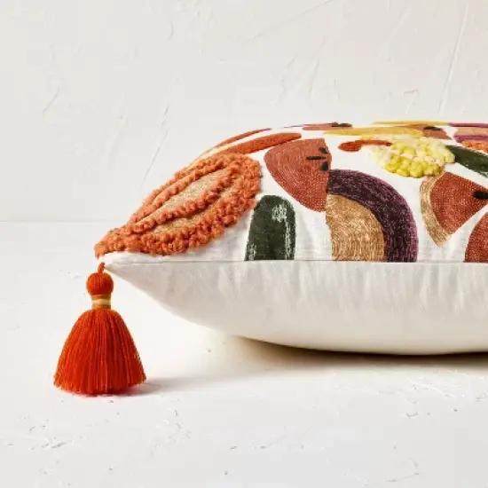 18"x18" Square Cotton Embroidered Harvest Accent Pillow White/Red/Mustard - Opalhouse&trade; designed with Jungalow&trade; image {2}