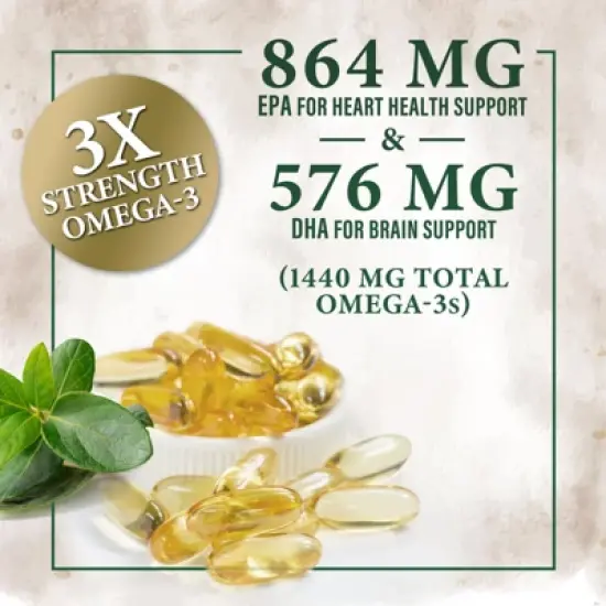 Fish Oil 2400 mg - Triple Strength Fish Oil Supplement for Healthy Heart Support - 60 Softgels;120 Softgels image {2}