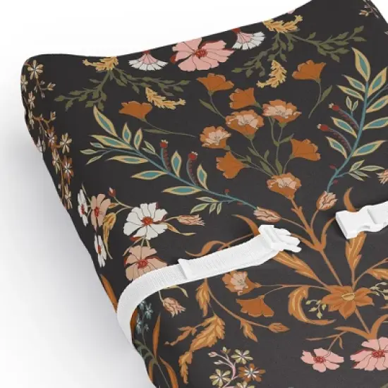 Sweet Jojo Designs Girl Changing Pad Sheet Boho Floral Wildflower Orange Black and Blue image {3}