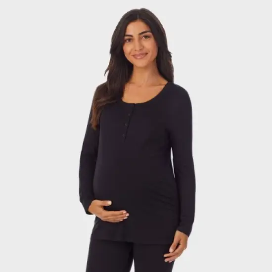 Warm Essentials by Cuddl Duds Smooth Stretch Thermal Maternity Henley Top - Black image {7}