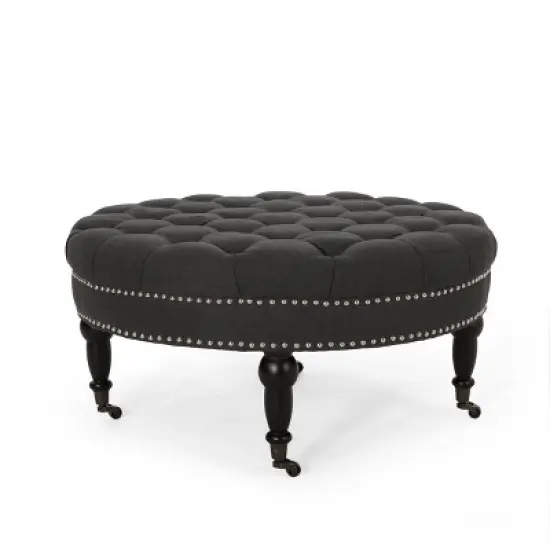 Cimarron Contemporary Round Ottoman with Rolling Casters - Christopher Knight Home image {1}