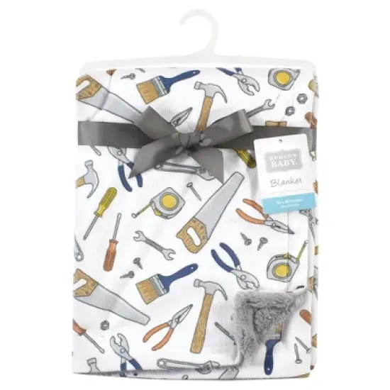 Hudson Baby Infant Boy Plush Blanket with Furry Binding and Back, Construction Work, One Size image {1}